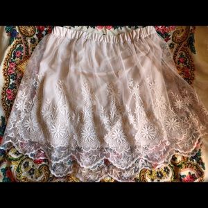 Beige Lacy Mini Skirt